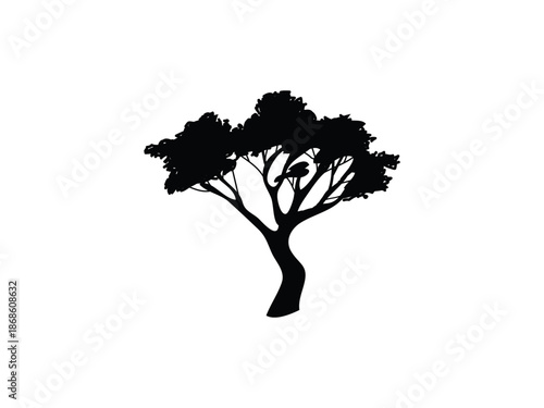 Beautiful vector tree illustration silhouette icon with white background design showing detailed branches, natural forest growth, organic nature element, eco friendly plant artwork.