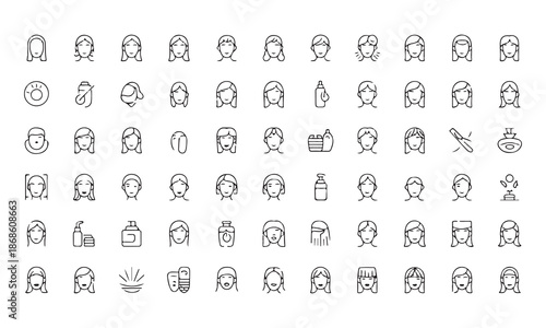 Facial skin care icons set representing beauty treatments serums and cosmetic products