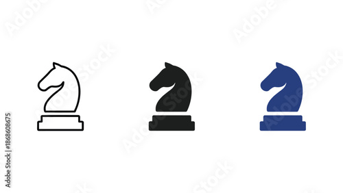 Chess Knight Strategy Icons Set Outline and Solid Vector Symbol