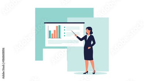 Businesswoman presenting financial growth chart on screen during meeting
