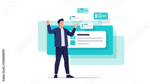 Businessman Analyzing Data Charts and Graphs in Modern Office