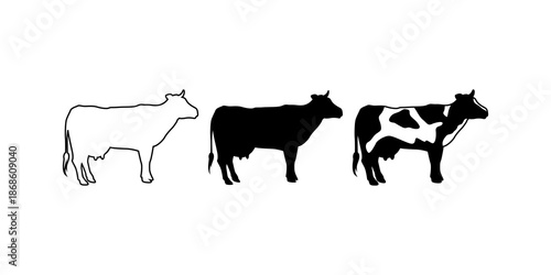 Cow silhouette set for multipurpose use like background vector illustration showing detailed cattle outlines, farm animal design, agricultural livestock element for dairy, beef and ranch projects.