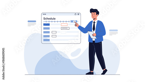 Businessman planning schedule on digital interface, time management concept