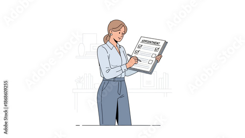 Businesswoman checking appointment list on clipboard, planning schedule, to-do list