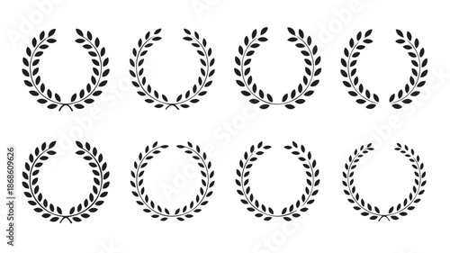A minimalist vector illustration featuring various laurel wreaths in a clean and simple design