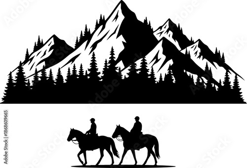 Cowboy Horse Ride in Mountain Wilderness – Western Vector Illustration