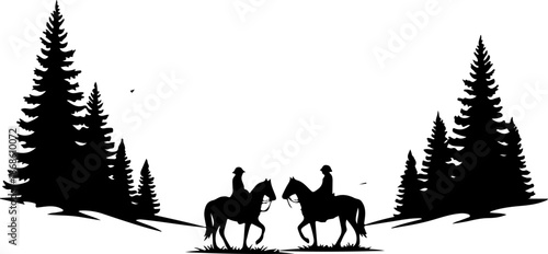 Cowboy Horse Ride in Mountain Wilderness – Western Vector Illustration