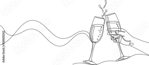 Celebratory moment with clinking champagne flutes and sparkling wine