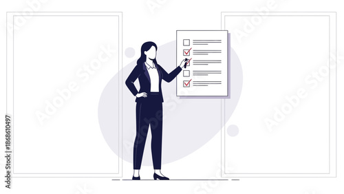 Business Woman Checking Off Tasks on a Checklist.