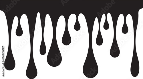 Black dripping oil stain, liquid drips or paint current vector ink silhouettes isolated