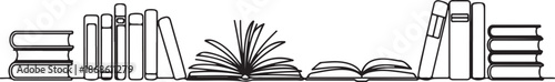 Books set one line continuous drawing. Bookstore, library continuous one line illustration. Vector minimalist linear illustration