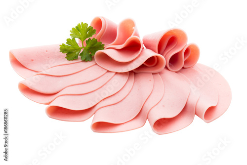sliced ham isolated on white