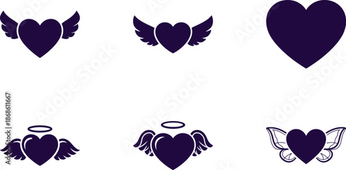 Angelic heart icons set