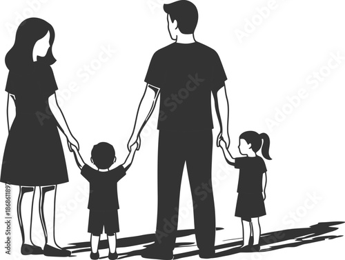 Happy family standing together with love and care for each other in silhouette