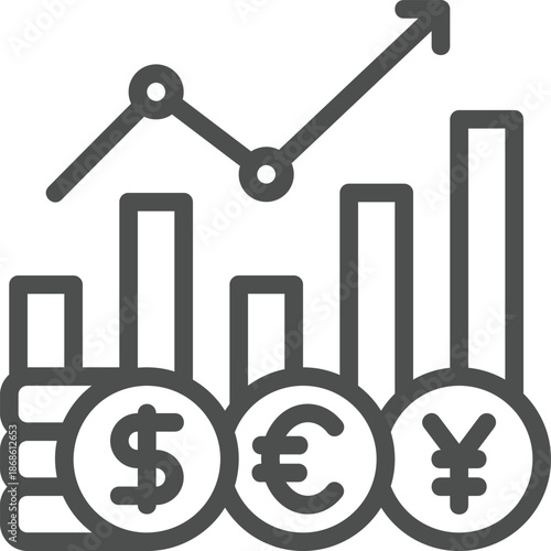 Business financial growth with currency icons and charts