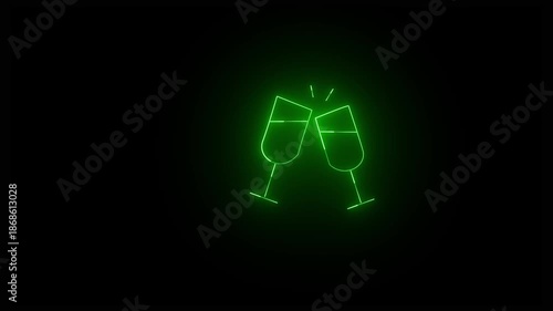 green neon Tequila glass light animation of ,  glass icon