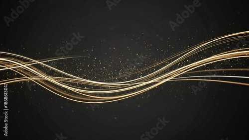 Golden swirling lines on a dark background create a dynamic and luxurious visual effect
