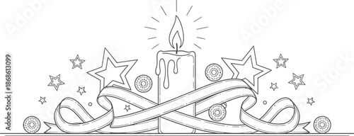 Beautiful candle decoration with stars and ribbons for special occasions and celebrations