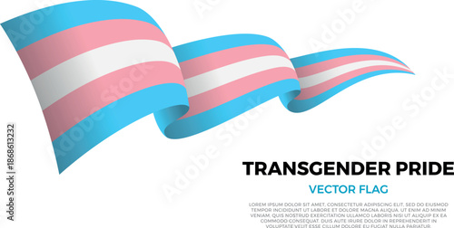 Flag of the transgender community, pride flag part of the LGBTQ community. Shining flag with realistic shadows waving in three layers. The elegant curves and realistic shading create a sense of motion