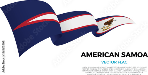 Flag of American Samoa. American Samoan and Polynesian Culture. Shining flag with realistic shadows waving in three layers. The elegant curves and realistic shading create a sense of motion