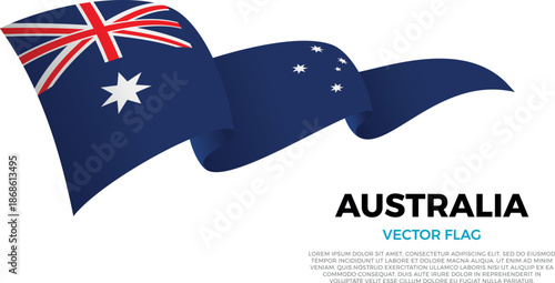 Flag of Australia. Australian and Austral Culture. Shining flag with realistic shadows waving in three layers. The elegant curves and realistic shading create a sense of motion