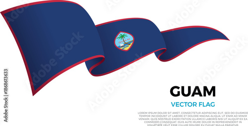 Flag of Guam. Guamanian and Polynesian Culture. Shining flag with realistic shadows waving in three layers. The elegant curves and realistic shading create a sense of motion