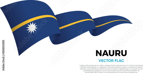 Flag of Nauru. Nauruan and Polynesian Culture. Shining flag with realistic shadows waving in three layers. The elegant curves and realistic shading create a sense of motion