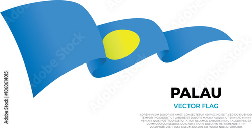 Flag of Palau. Palauan and Polynesian Culture. Shining flag with realistic shadows waving in three layers. The elegant curves and realistic shading create a sense of motion