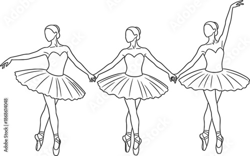 Beautiful ballerinas dancing in perfect harmony and synchrony with elegant tutus and graceful movements