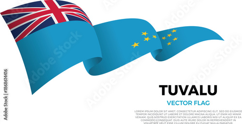 Flag of Tuvalu. Tuvaluan and Micronesia Culture. Shining flag with realistic shadows waving in three layers. The elegant curves and realistic shading create a sense of motionFlag of Tuvalu. Tuvaluan a