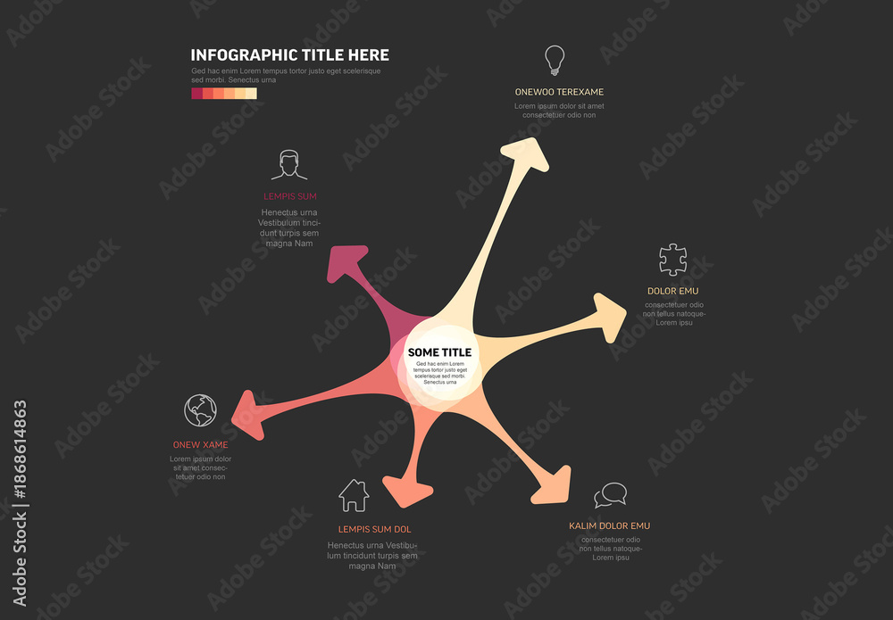 Abstract Infographic Design with Central Point and Outward Arrows Stock ...