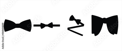 Bow Tie Icon Set – Formal Wear Accessory in Solid and Outline Styles, Black and White Minimal Vector Illustration
