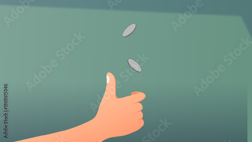Hand Flipping a Coin – Decision Making and Choice Concept Illustration