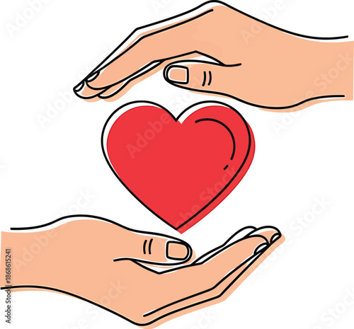 Holding heart with care and love in gentle hands representing compassion and kindness