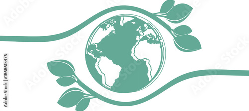 Environmental Earth Globe with Green Leaves Illustration