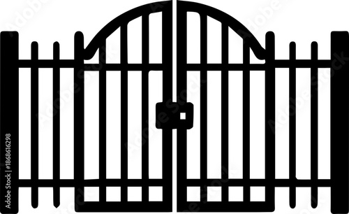 Minimal Fence Gate Icon Black Silhouette