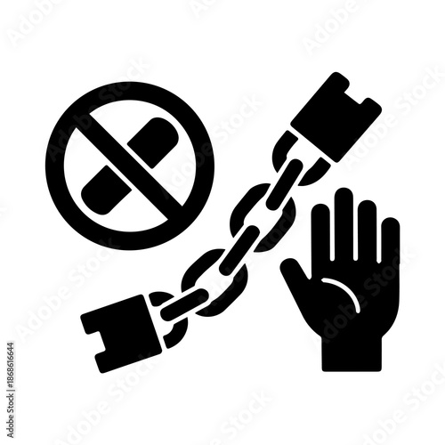 Ending Slavery, Symbolically: A powerful graphic represents the fight against slavery, showing a broken chain and a symbol of prohibition, signifying freedom.