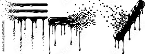 Digital Glitch Dripping Ink Paint Pixel Dissolve Effect Set