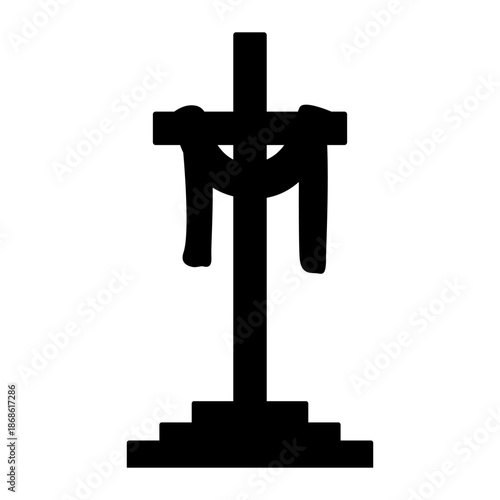 Holy week christian cross with shroud silhouette