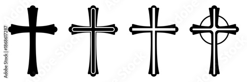 Christian cross icon set with decorative celtic and rounded arms