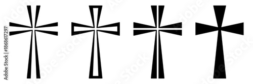 Christian cross icons set with flared and linear arms