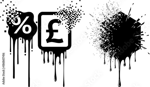 Grunge Pound and Percentage Symbol Abstract Drip Design Elements