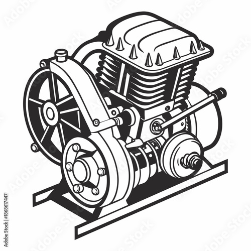 Classic motorcycle engine illustration