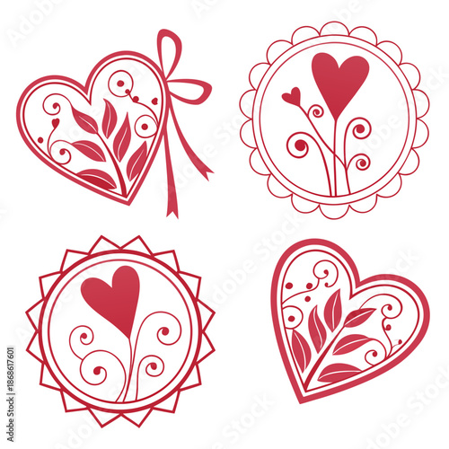 Decorative heart shapes with floral designs