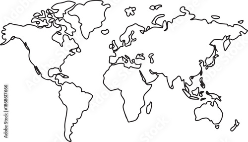 Vector illustration World map outline on white isolated background