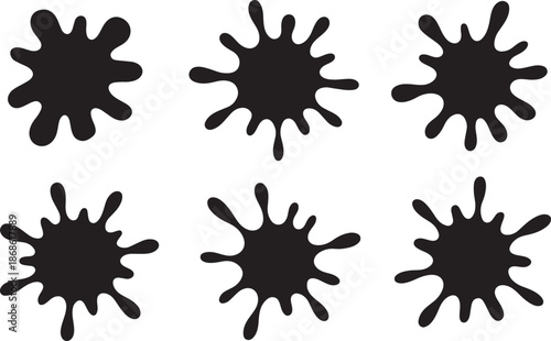 Vector set of ink splashes, blots. Splatter collection
