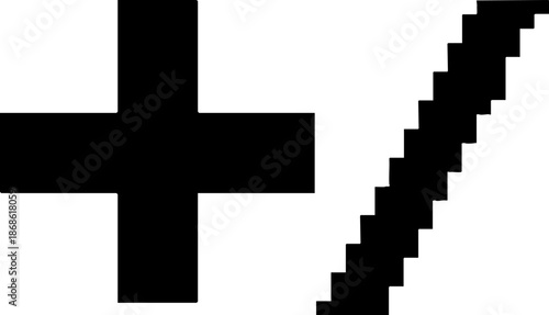 Plus Sign and Stepped Diagonal Line Abstract Graphic Symbol
