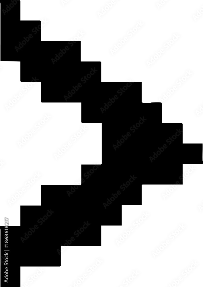 Fototapeta premium Black pixelated directional arrow icon isolated on white.