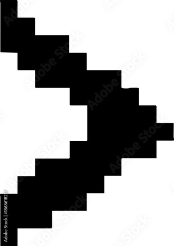 Black pixelated directional arrow icon isolated on white.