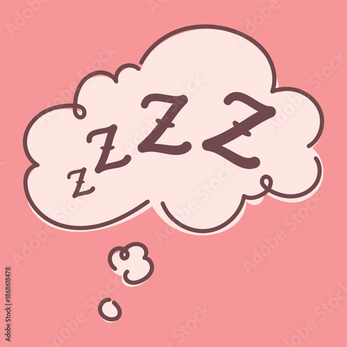 Zzz Symbols. Cute Sleeping Thought Bubble with Zzz Symbols, Soft Pink Background, Hand Drawn Cloud for Dreaming, Relaxation and Night Rest Concept, Simple Cozy Illustration for Sleep Mood, Calm Design